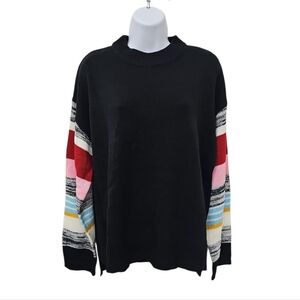 NWT Andree By Unit Colorful Striped Sleeve Sweater Size Large Black Oversized